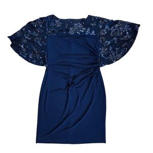 Lauren Ralph Lauren Navy Blue Dress with Floral Sequin Detail